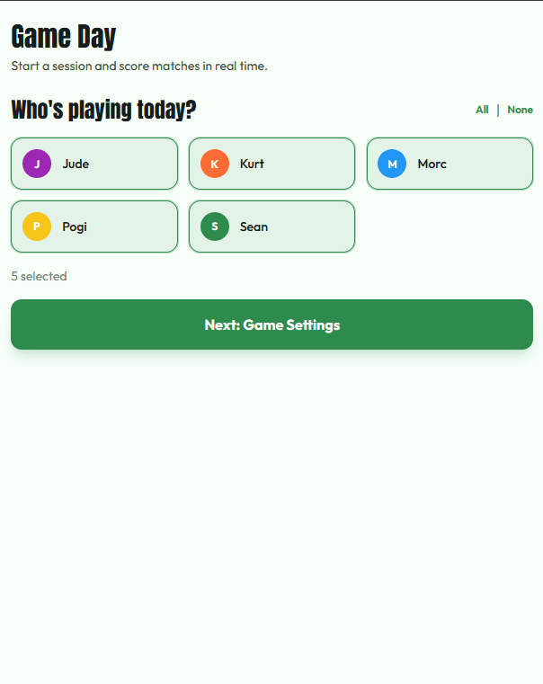Player selection screen